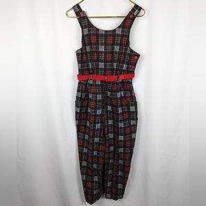 SWAT Vintage Overalls Jumpsuit Black Red Geometric 80s 90s Buttons Belted Sz 12